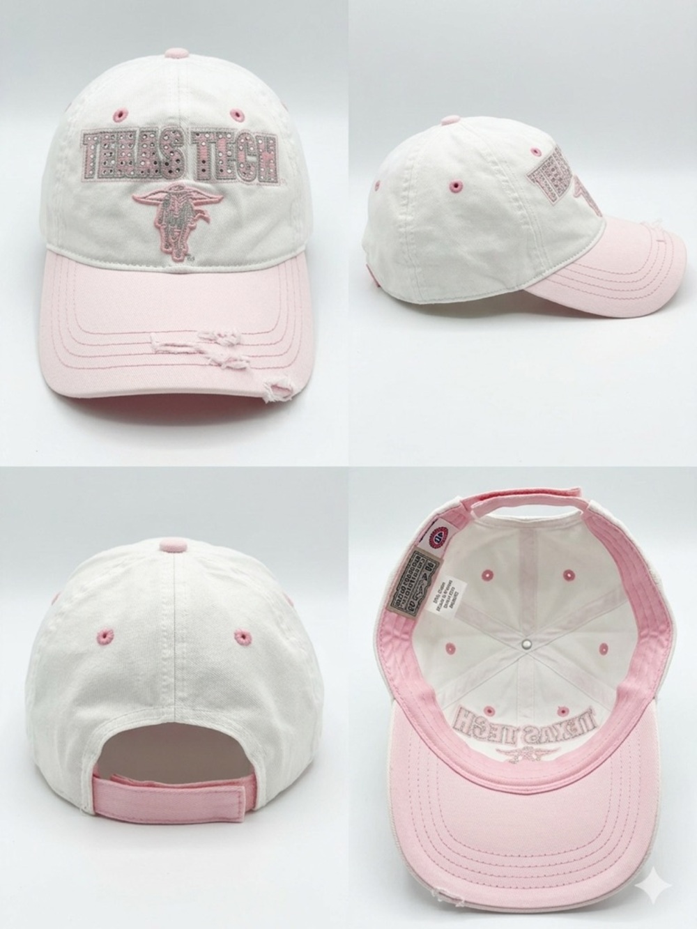Pink and White Distressed Baseball Cap